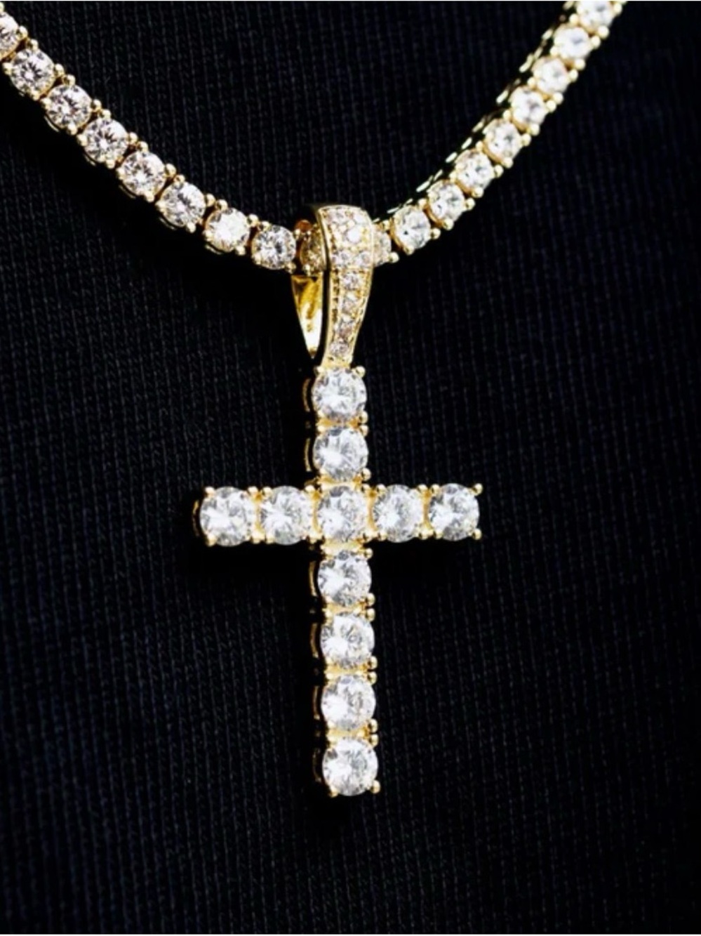 GLD Diamond Cross Pendant in Yellow Gold 18k Gold Plated